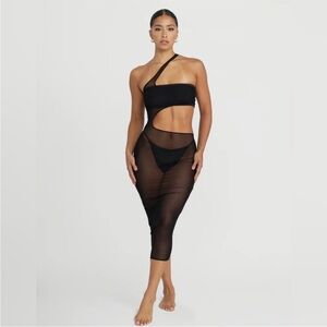 Riot Swim Mila Black Sheer Mesh Cut Out Sexy Cover Up Dress Large NWT